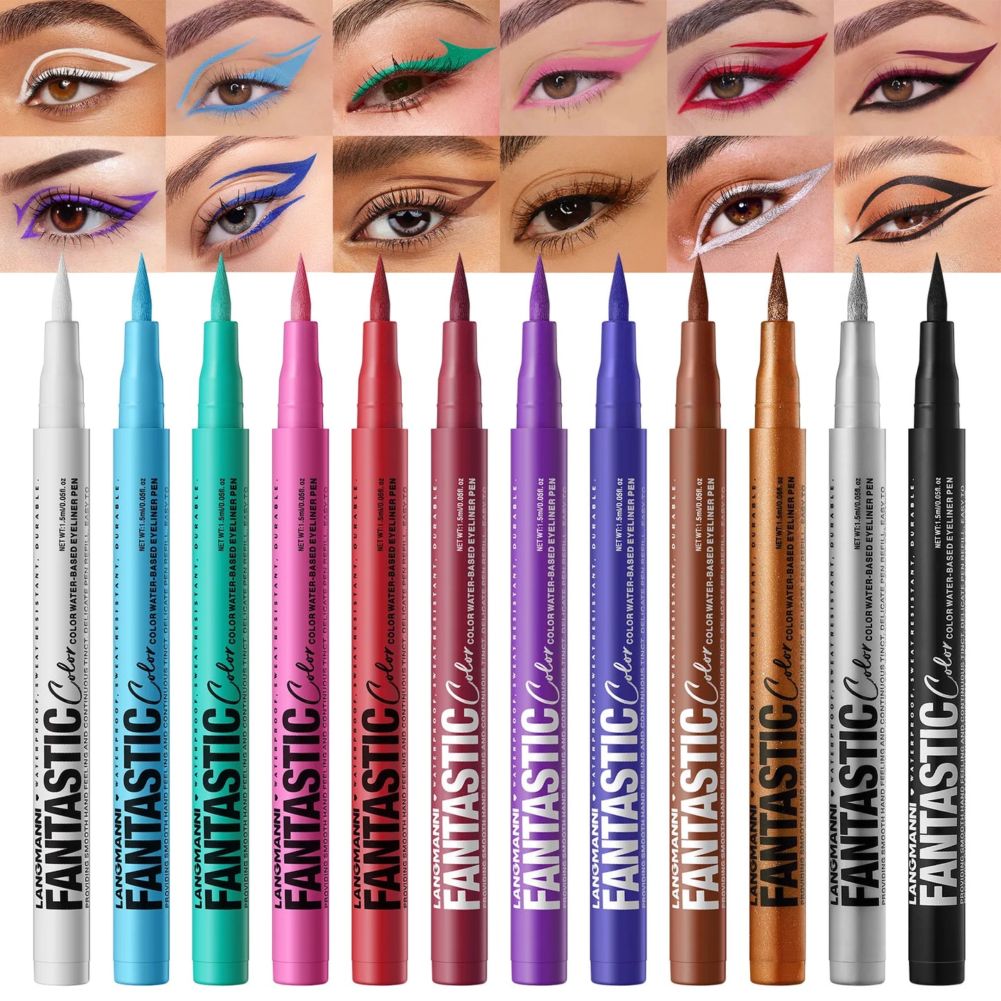 Stylo Eyeliner Liquide – 12 Couleurs, Pointe Ultra-Fine, Lisse, Facile à Appliquer, Séchage Rapide, Anti-Bavure