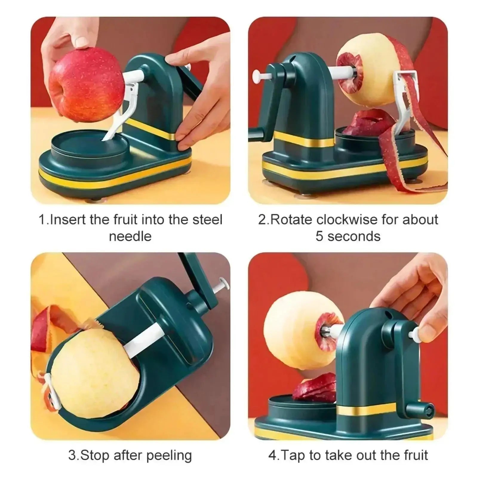 Manual Hand Crank Apple Peeler, Slicer & Corer – Fruit Peeling Machine with Divider and Replacement Blades