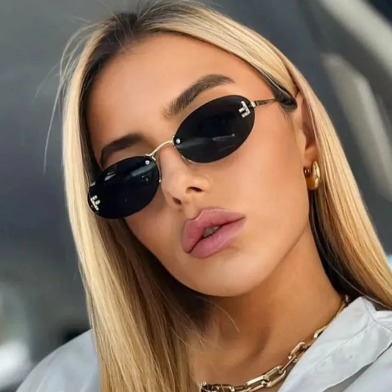 « Lunettes de Soleil Femme – Sans Monture, Lettre F, Luxe UV400 »