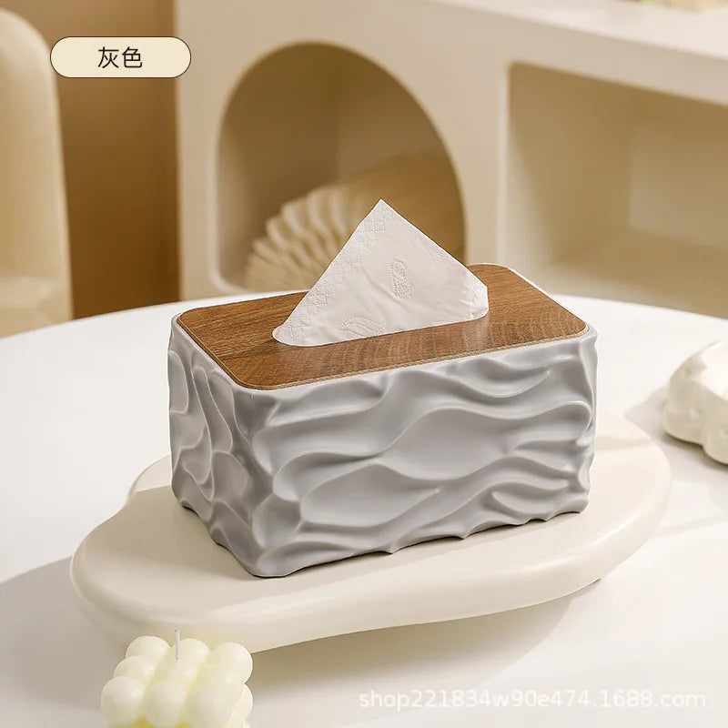 Nordic Wave Pattern Tissue Box – Modern Desktop Napkin Holder