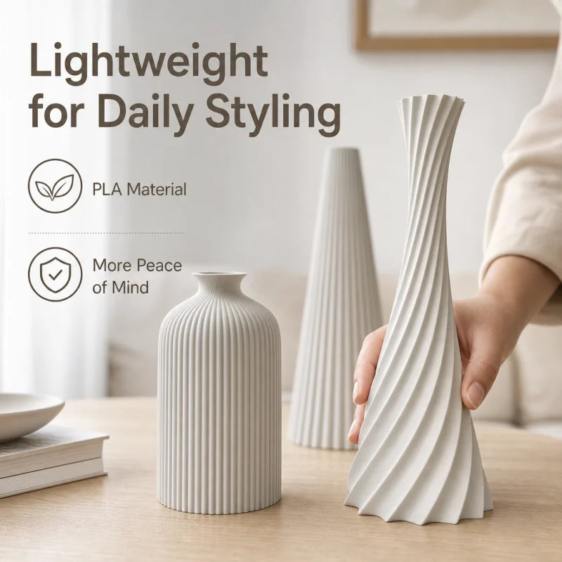 3-Piece Wabi-Sabi Ribbed Vase Set – Matte Off-White Decorative Vases for Home Decor
