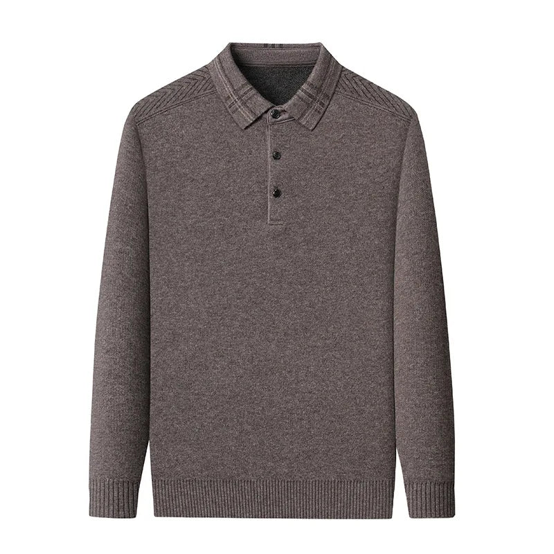 Chemise de base tricotée en pure laine épaisse à manches longues pour hommes Polo d'affaires décontracté Pull à col rayé pour personnes d'âge moyen...