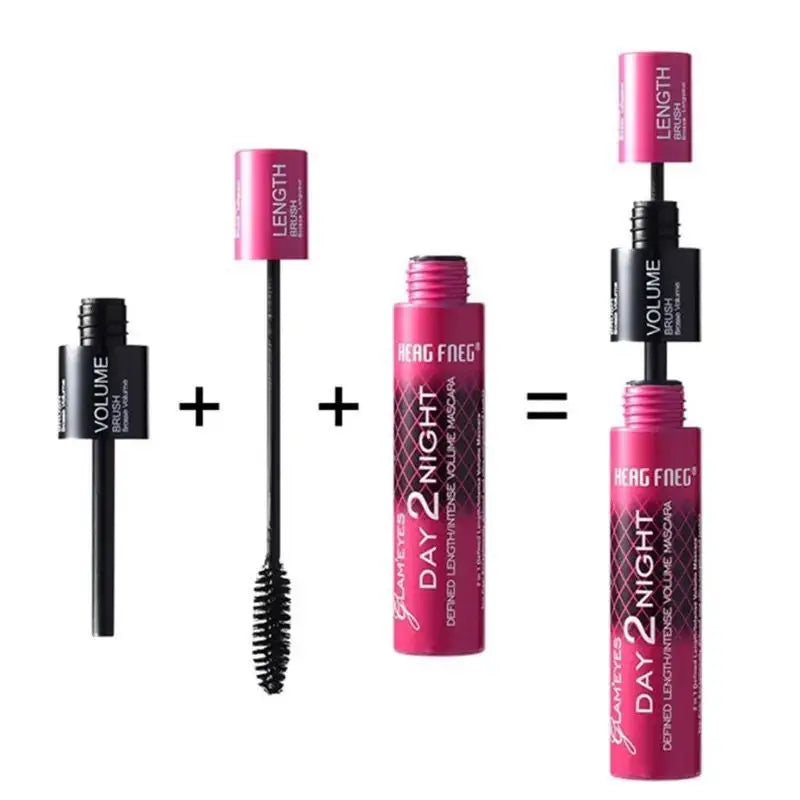 Mascara 2-en-1 cils noirs recourbés allongeant et volumisant waterproof séchage rapide maquillage coréen