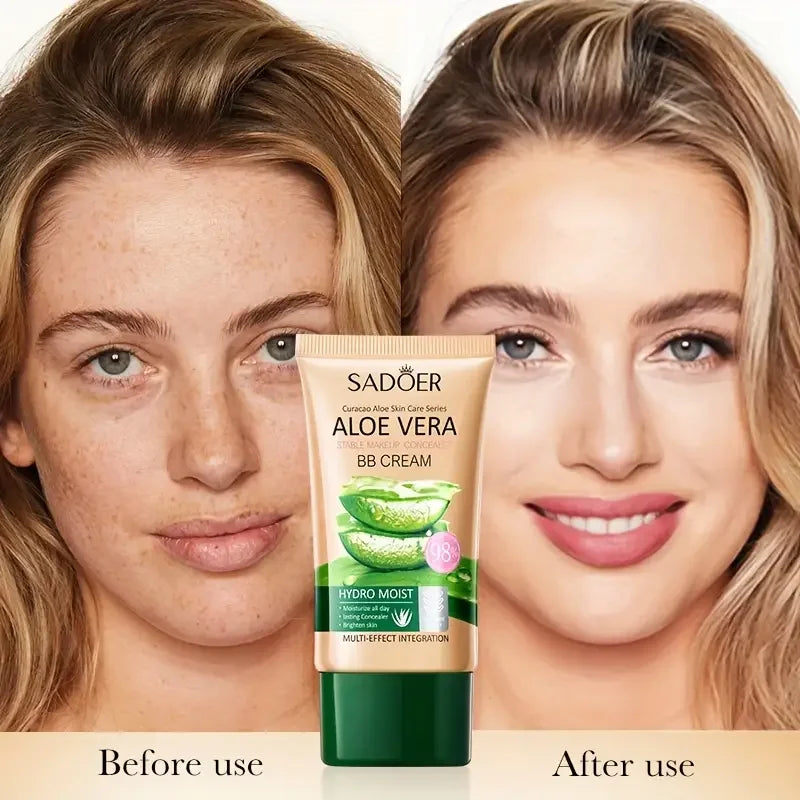 BB Cream à l’Aloe Vera – Hydratante et Correctrice, Collagène, Couvrance Totale, Fond de Teint Longue Tenue et Léger