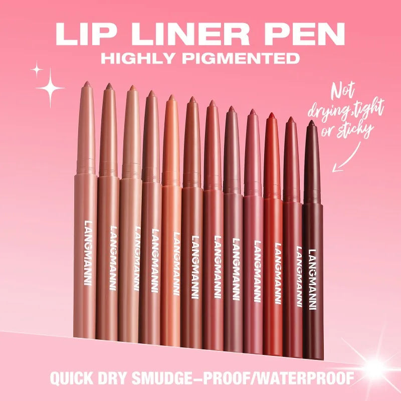 Set 12 Crayons à Lèvres Mat – Waterproof, Effet Repulpant, Teintes Naturelles Nude et Rose, Contour Professionnel des Lèvres, Maquillage