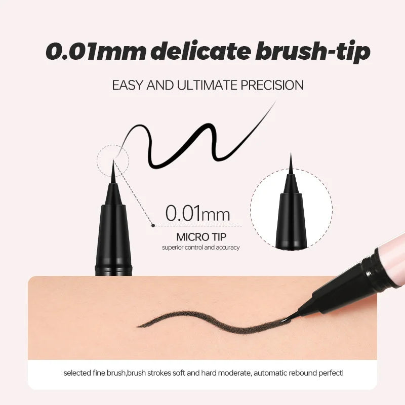 Crayon eyeliner liquide noir waterproof ultra-fin, anti-bavures, longue tenue, application lisse, effet ver de soie
