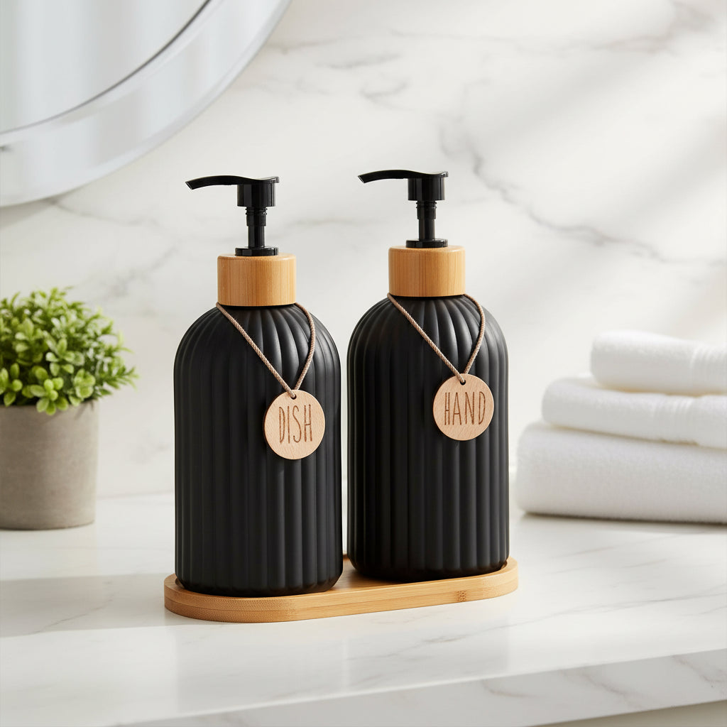 Black Kitchen Soap Dispenser Set – Countertop Dish & Hand Soap Bottles
