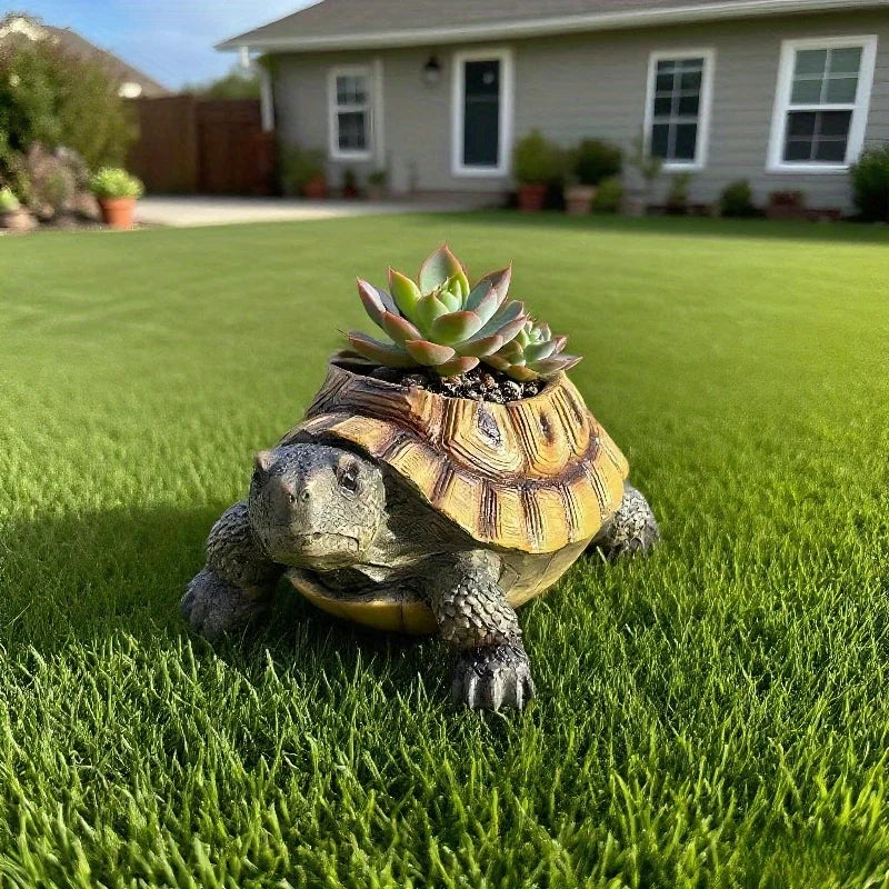 Turtle Succulent Planter – Vintage Resin Flower Pot with Drainage Hole