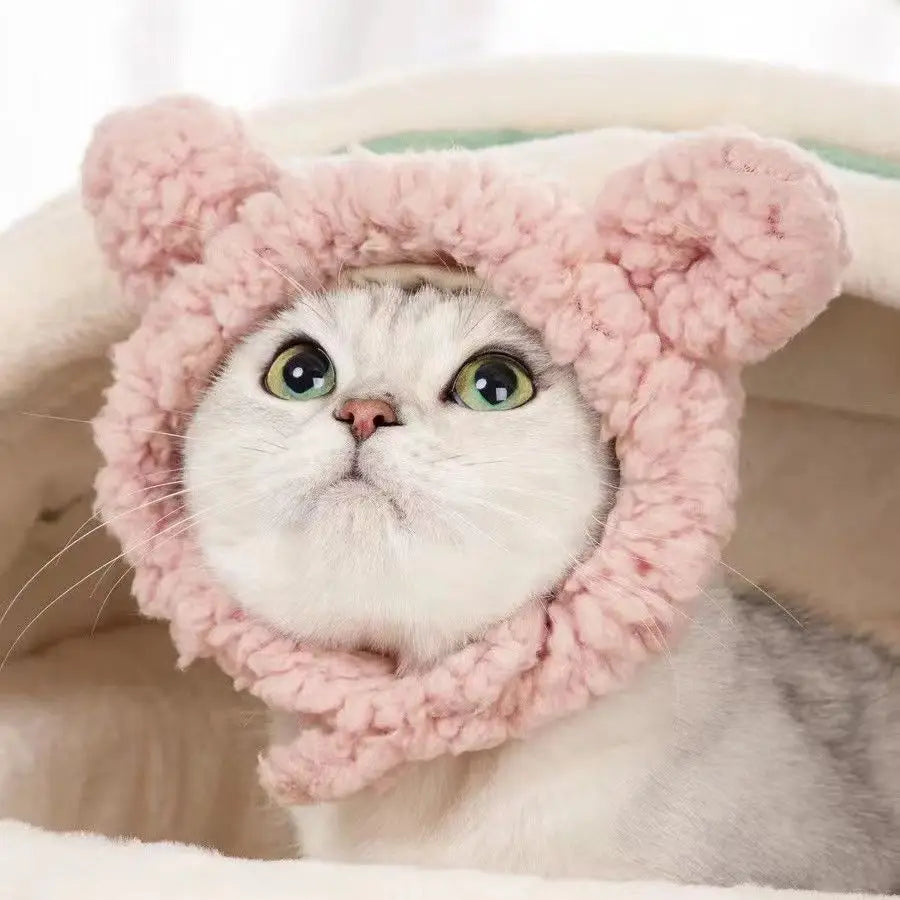 Cute Bear & Bunny Hooded Pet Hat – Soft Velvet Winter Costume for Cats & Dogs