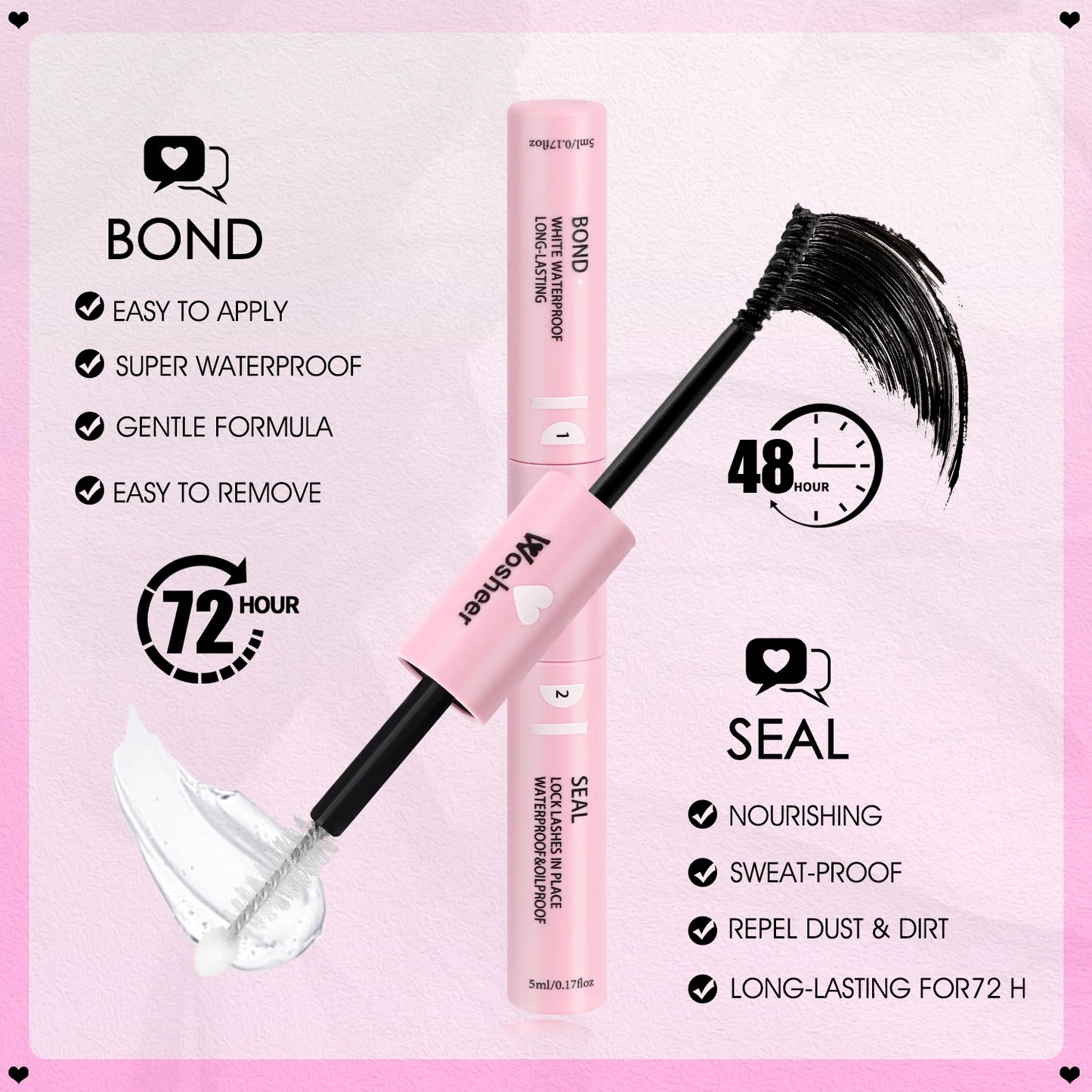 Kit de grappes de cils – Cils individuels épais, avec colle, scellant et dissolvant – Faux cils en vison pour extensions DIY