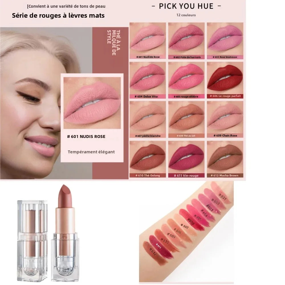 Rouge à Lèvres Mat Nude – Fini Velours, Longue Tenue, Waterproof, Maquillage Coréen, Cadeau Populaire pour Femmes