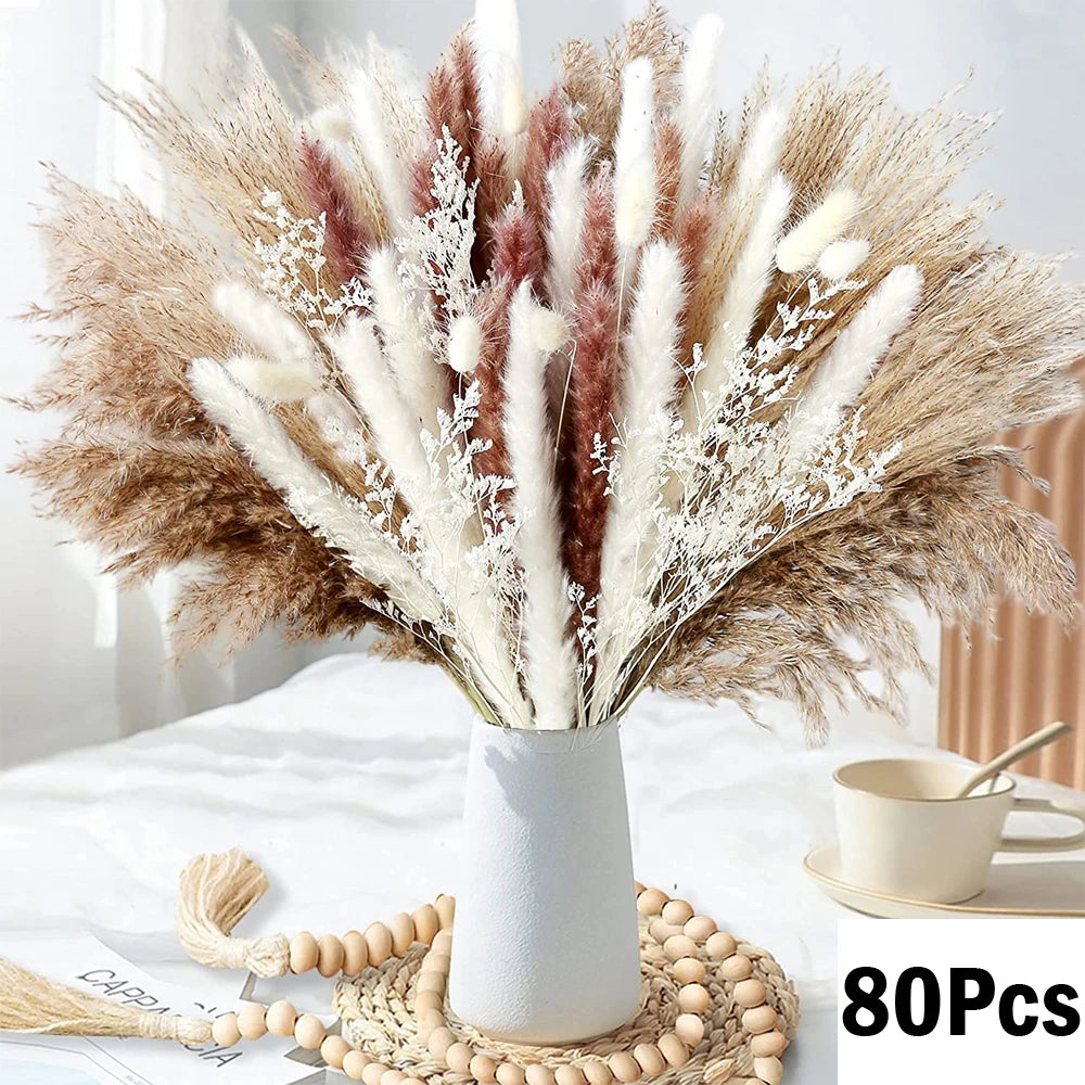 Natural Pampas Grass Bouquet – Boho Bunny Tail Dried Flower Décor