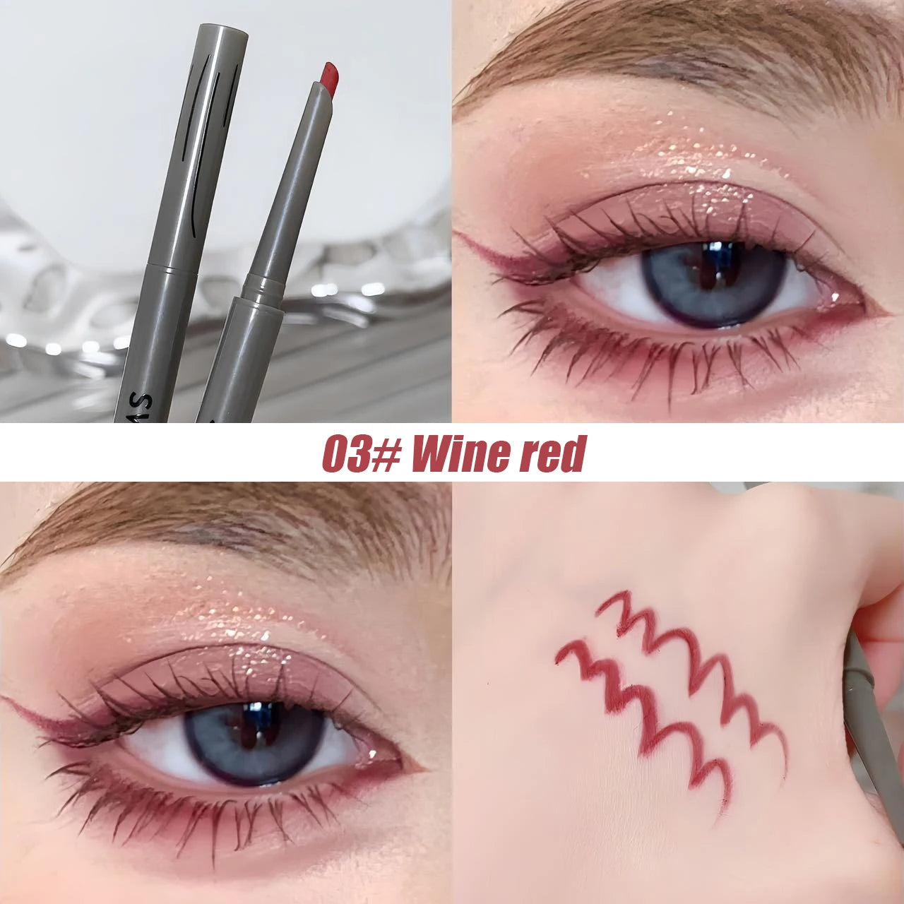 Crayon Eyeliner Soie Longue Tenue — naturel, mat, couleur rouge vin, facile à appliquer, waterproof, maquillage des yeux