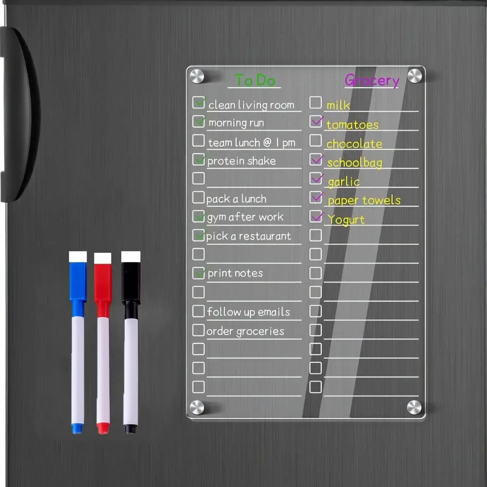 Magnetic Acrylic Weekly Planner for Fridge – Reusable Transparent Calendar Board