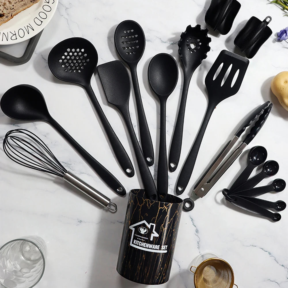18-Piece Pink Silicone Kitchen Utensil Set – Food-Grade Cooking Tools with Spatulas, Turners & Measuring Spoons