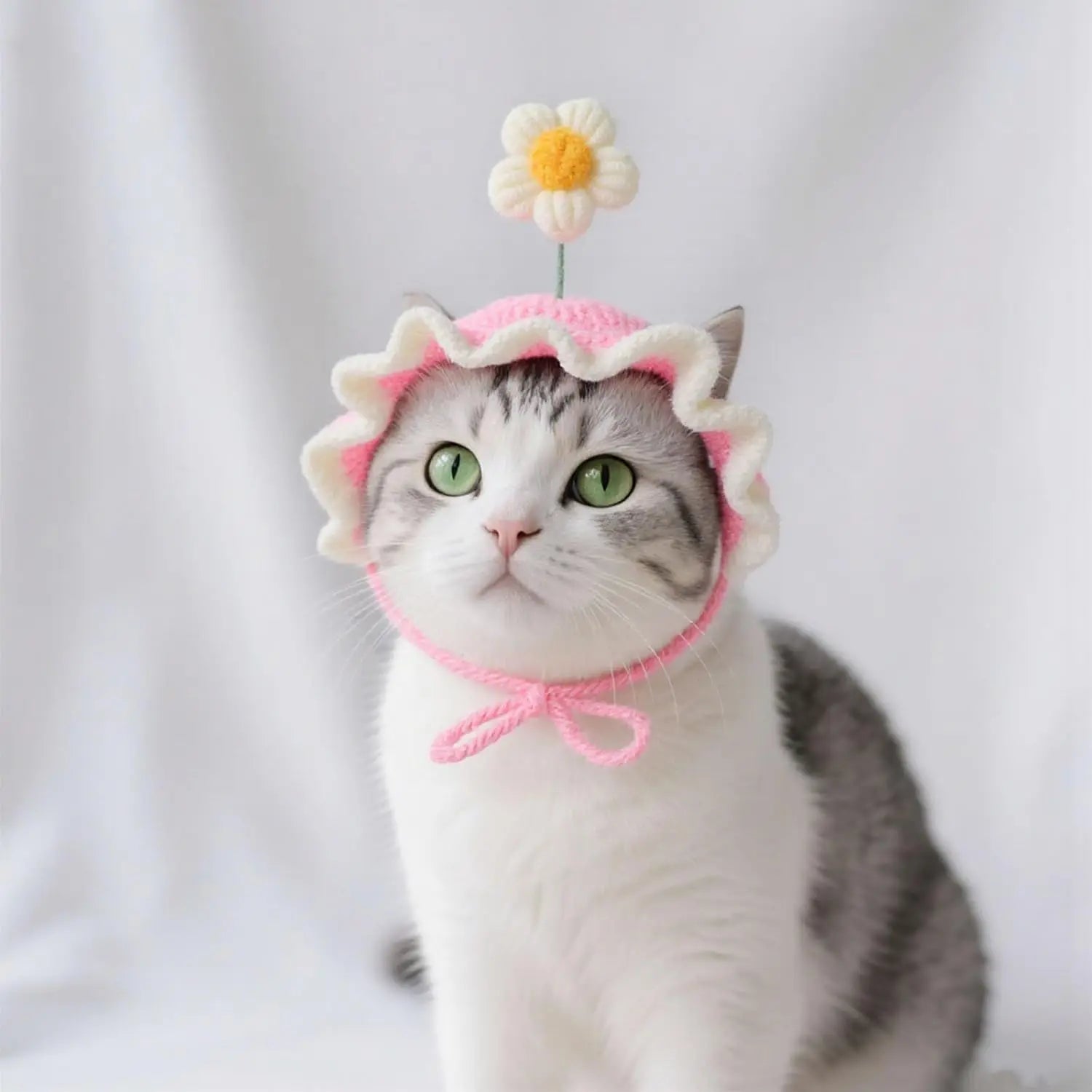 Cute Flower Crochet Pet Hat – Knitted Cap for Cats & Small Dogs