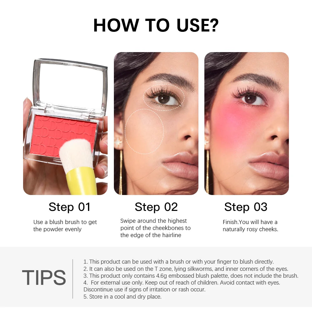 Palette de blush embossée – Blush rosé en poudre pour visage, effet 3D en relief – Contour des joues, teinte marron, maquillage rouge