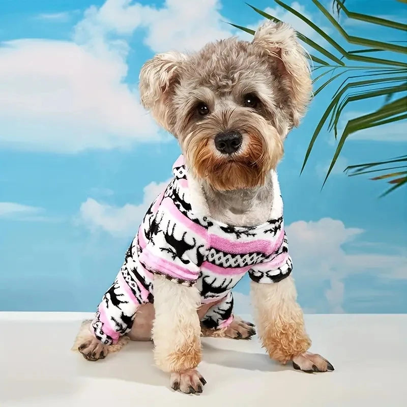 Christmas Reindeer Pet Pajamas – Hooded Jumpsuit for Small Dogs