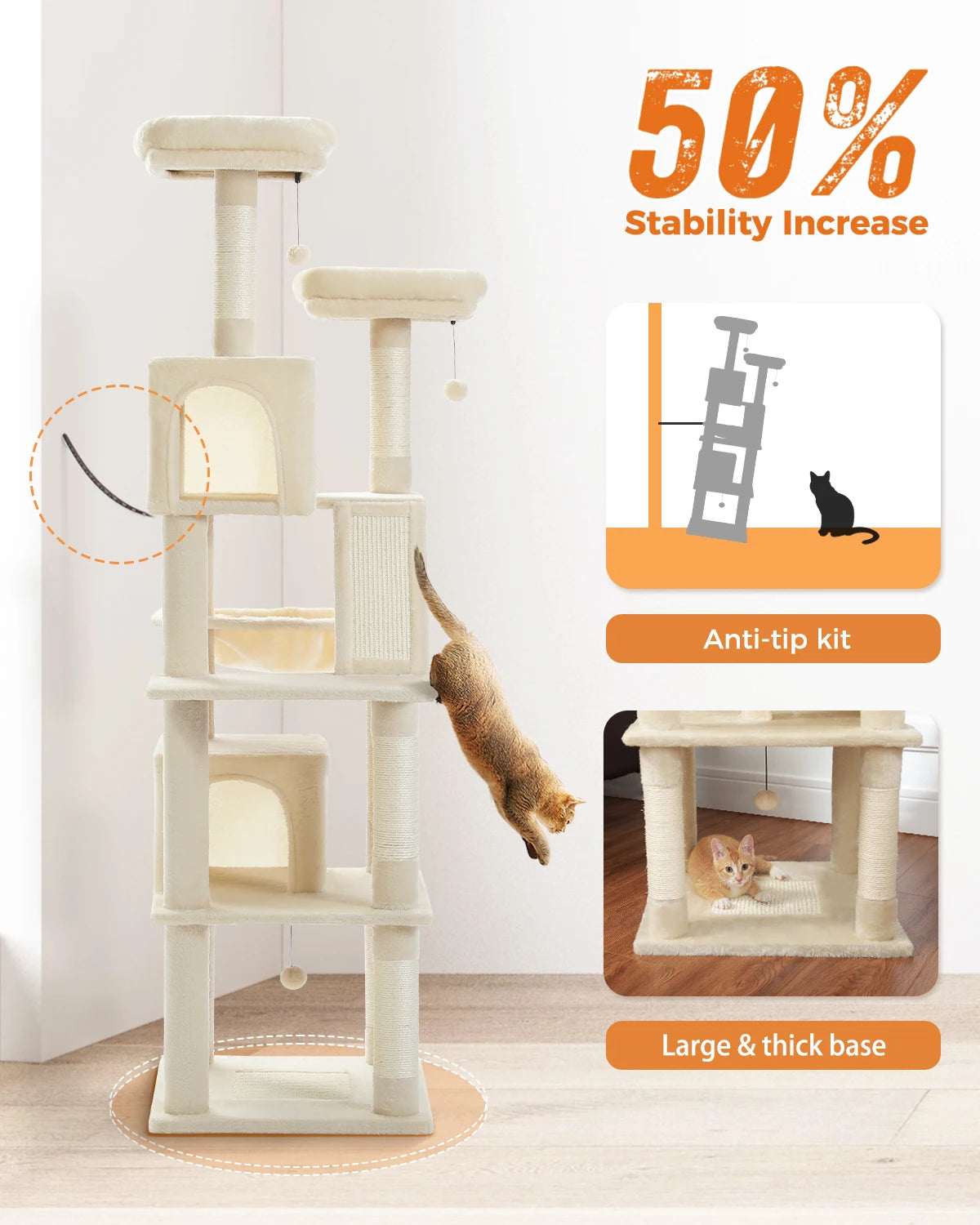 Multi-Level Cat Tree Tower – Cat Condo, Hammock & Scratching Activity Center