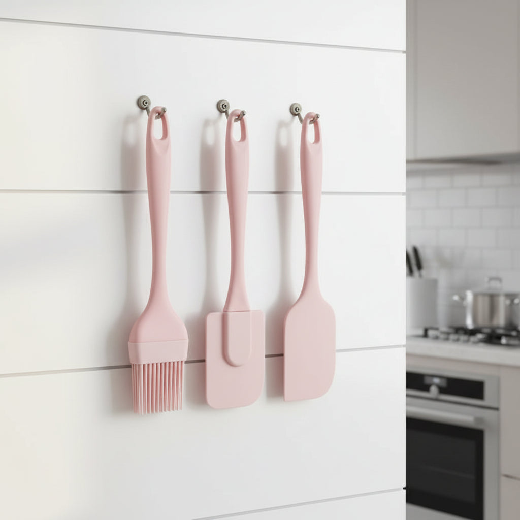 3-Piece Silicone Spatula Set – Cake Scraper, Butter Spatula & Oil Brush Baking Tools