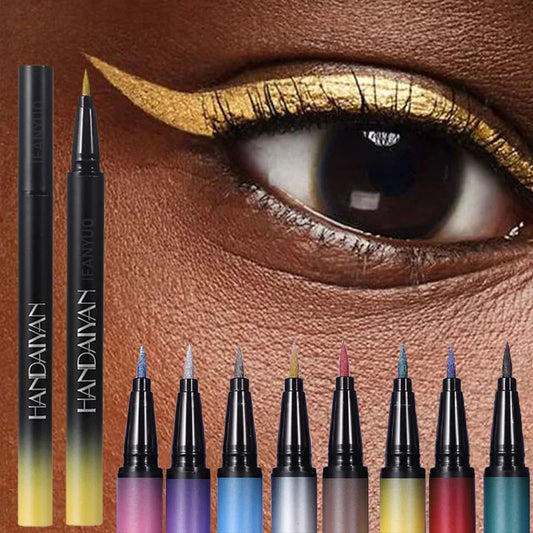 Eyeliner Liquide Diamant — brillant, waterproof, séchage rapide, fini métallique argent et or, perlé, effet soyeux, illumine le regard