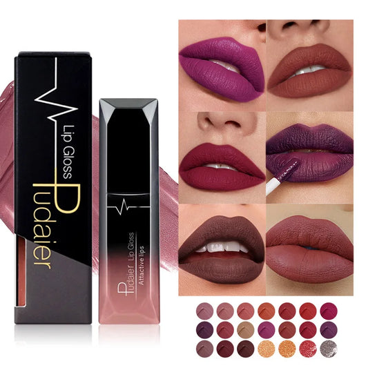 Coffret maquillage 12 couleurs – Rouges à lèvres liquides mats et gloss | Teintes rose, orange et nude | Avec crayons contour des lèvres en bois