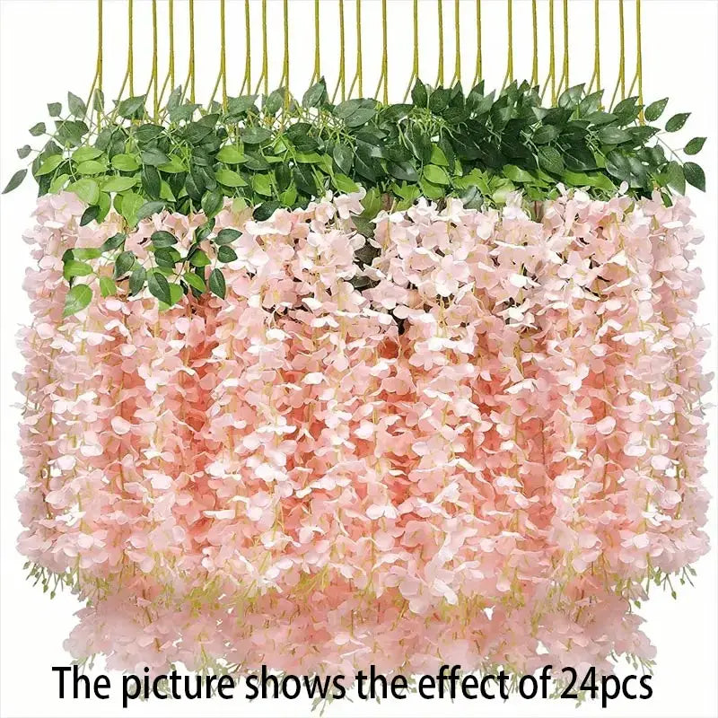 12PCS Artificial Wisteria Vine Flowers – Hanging Silk Floral Garland Set