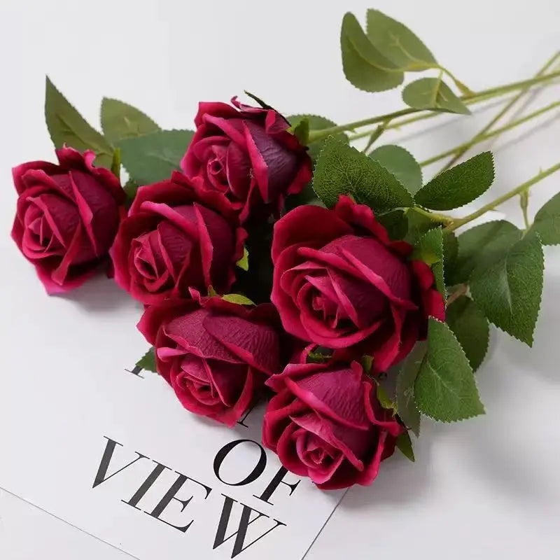 Artificial Rose Flower Stems – Realistic Red Roses for Home & Wedding Décor