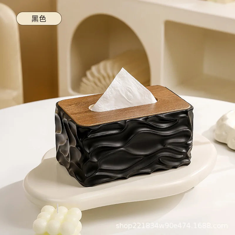 Nordic Wave Pattern Tissue Box – Modern Desktop Napkin Holder