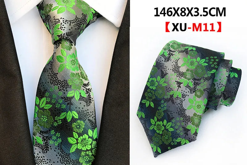 Cravate Homme en Soie 8 cm – Motif Floral Vert et Bleu, Jacquard, pour Costume, Mariage, Fête, Affaires, Cravate Formelle et Cadeau