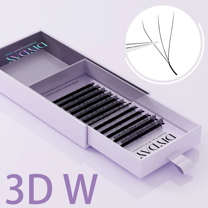 Extensions de cils en forme de W – Cils Bloom prémontés 3D, 4D, 5D, 6D, 7D, 8D, naturels et doux – Éventails d’extensions de cils