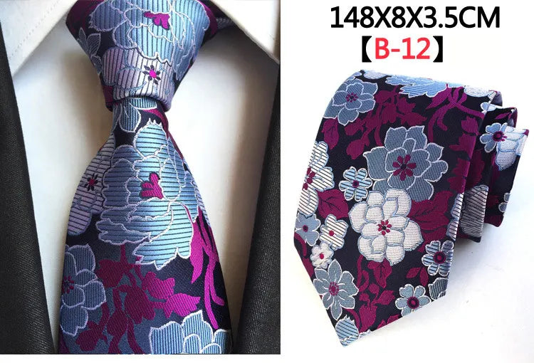 Cravate Homme en Soie 8 cm – Motif Floral Vert et Bleu, Jacquard, pour Costume, Mariage, Fête, Affaires, Cravate Formelle et Cadeau