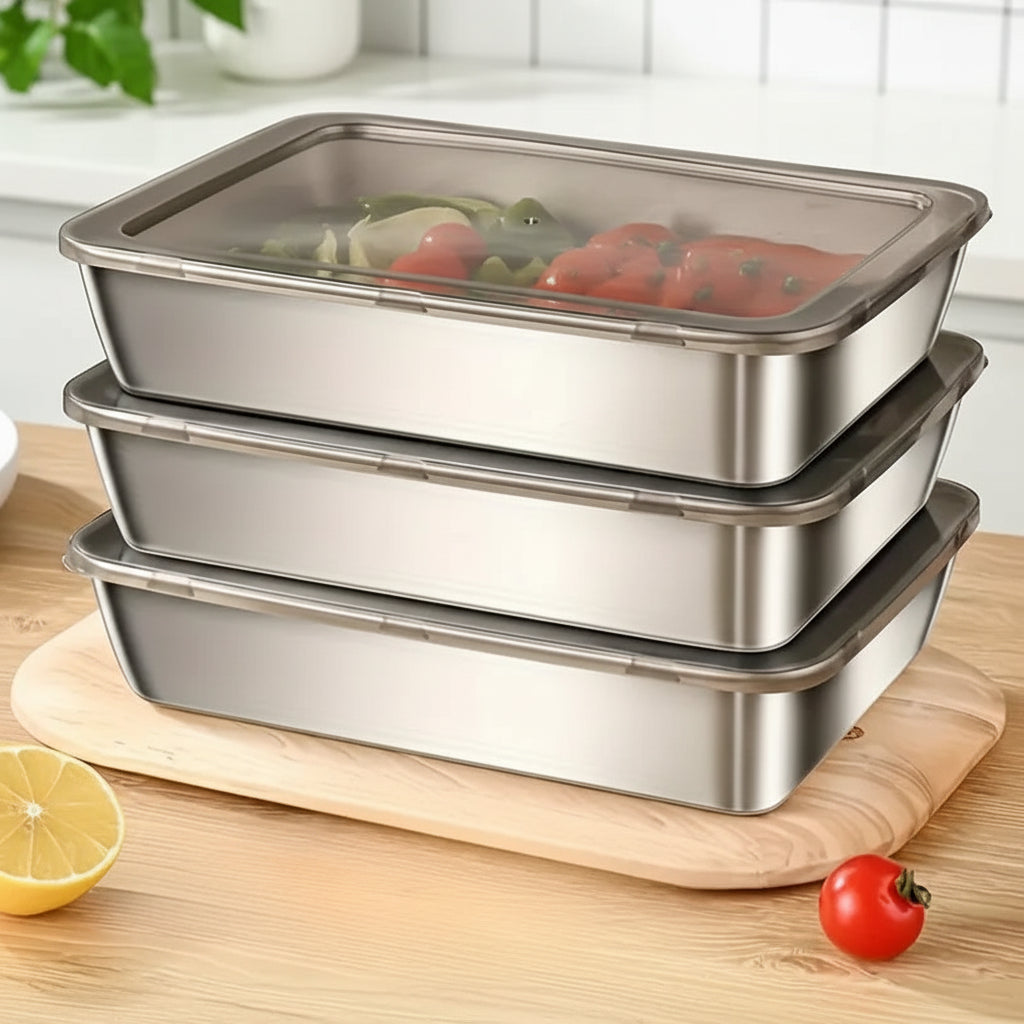 Stainless Steel Food Storage Container with Lid – Rectangle Refrigerator Organizer