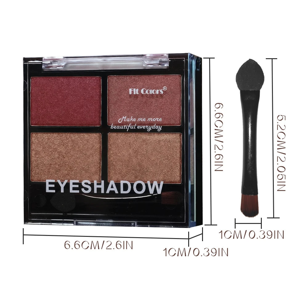 Palette fards à paupières 4 couleurs – Gris et noir smoky, mat et nacré, base illuminatrice avec applicateur