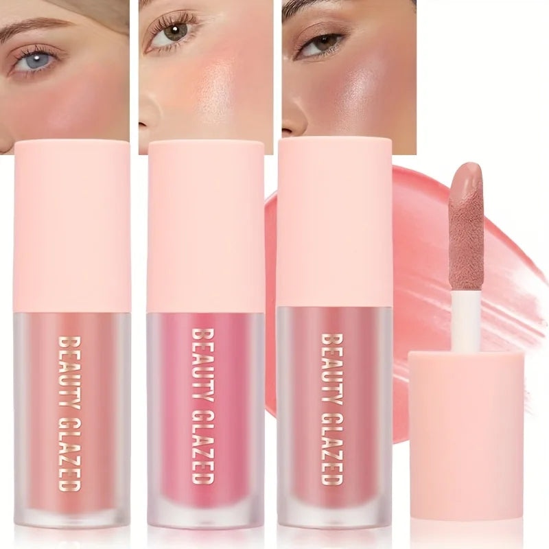 Blush crème doux 3 teintes – Blush liquide pour joues, léger et longue tenue – Résistant aux bavures, effet naturel et fini lumineux