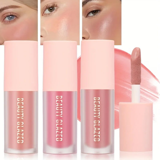 Blush crème doux 3 teintes – Blush liquide pour joues, léger et longue tenue – Résistant aux bavures, effet naturel et fini lumineux