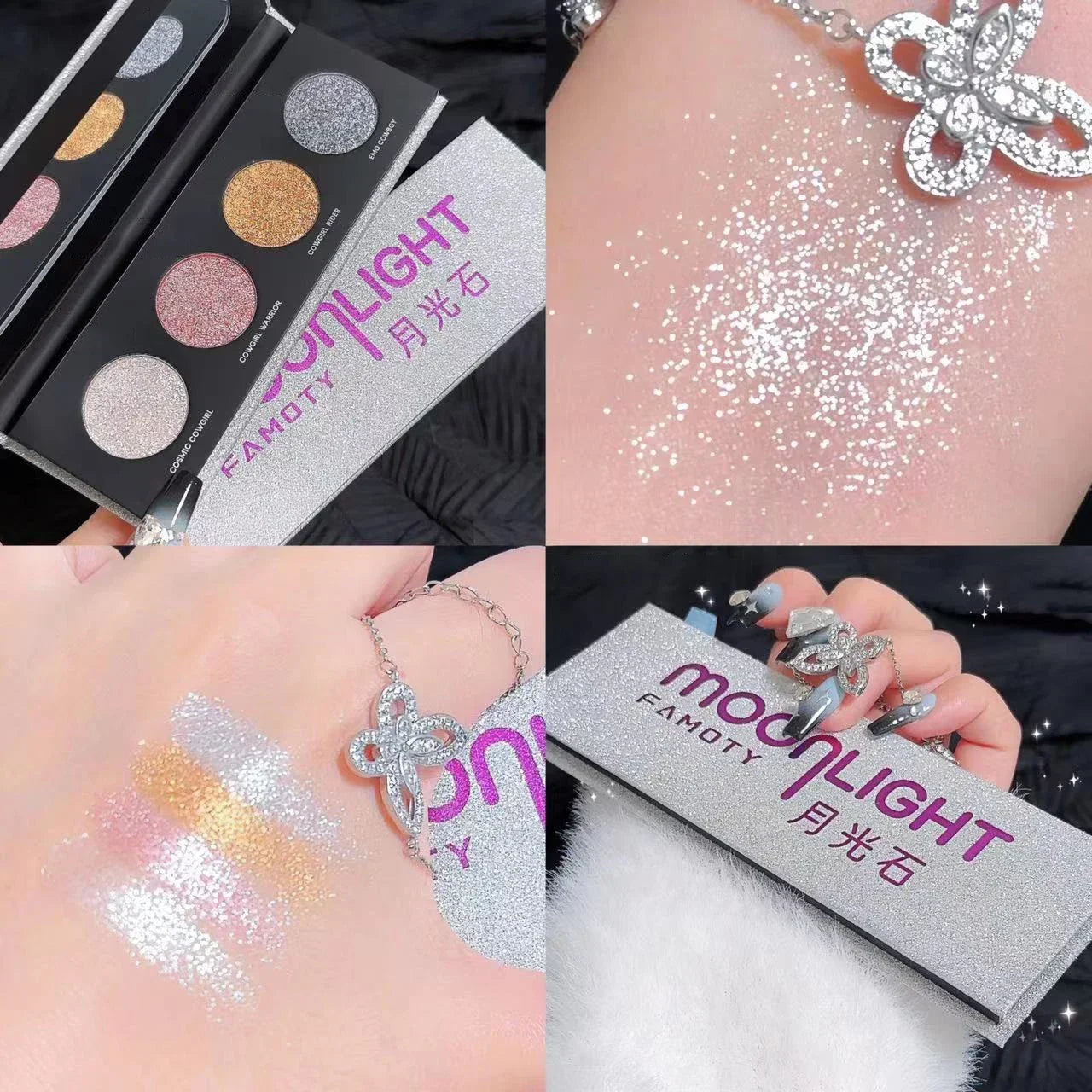 Palette poudre , paillettes et scintillant, highlighter et contouring, maquillage yeux coréen