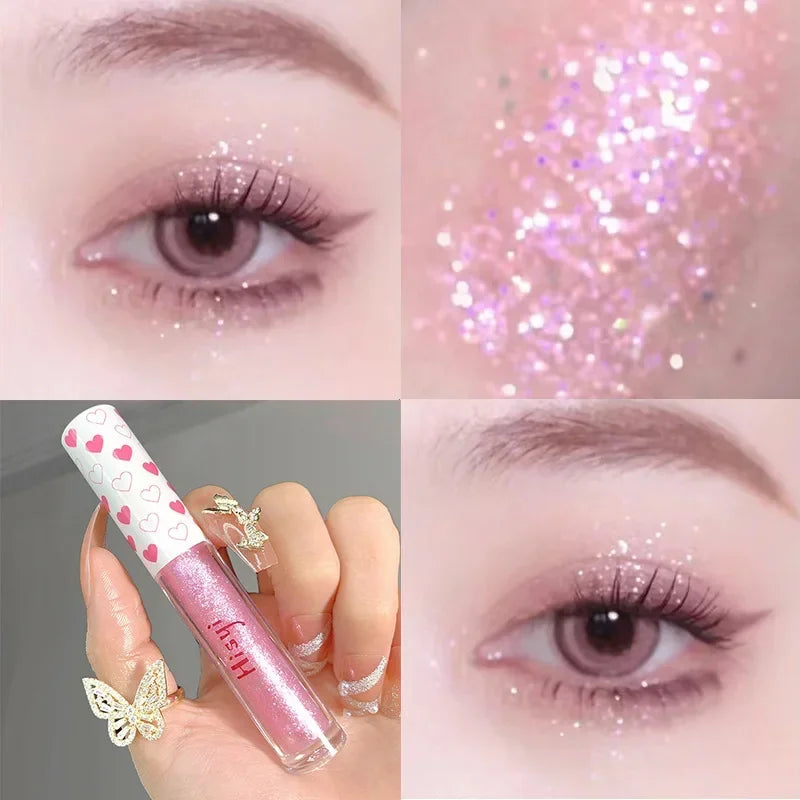 Ombre à paupières liquide illuminatrice waterproof ultra brillante longue tenue, en feuille monochrome pailletée, sublimant le fard à paupières