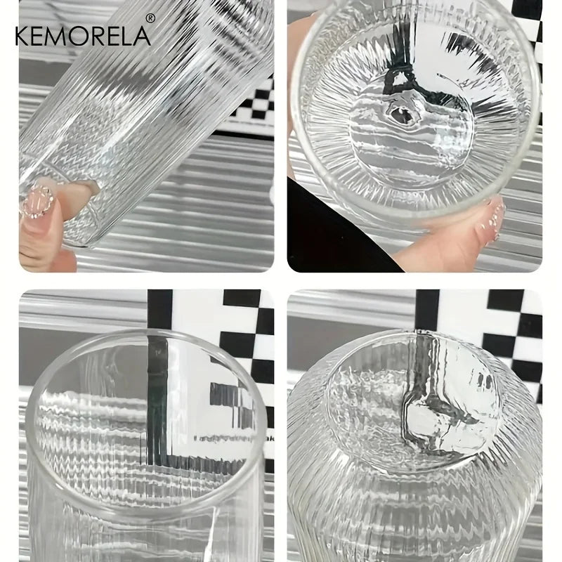 4/6-Piece Heat-Resistant Ribbed Glass Cup Set – Vertical Stripe Tumblers for Coffee, Tea, Juice & Wine