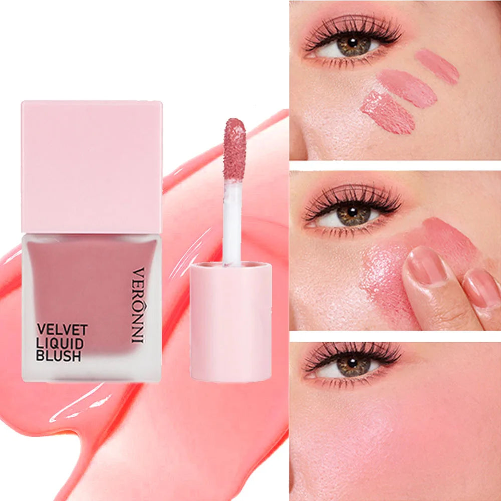 Blush liquide 4 couleurs 5 ml – Longue tenue et facile à estomper, teinte vegan pour les joues – Effet naturel ou éclat intense, fini lumineux ou mat