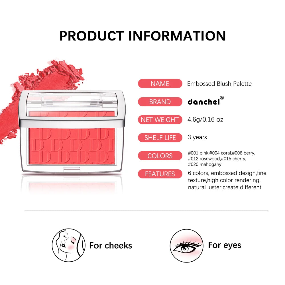 Palette de blush embossée – Blush rosé en poudre pour visage, effet 3D en relief – Contour des joues, teinte marron, maquillage rouge