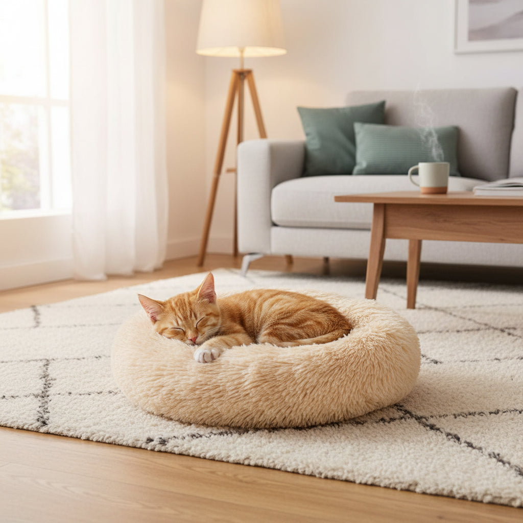 Plush Round Pet Bed – Ultra Soft Warm Dog & Cat Bed