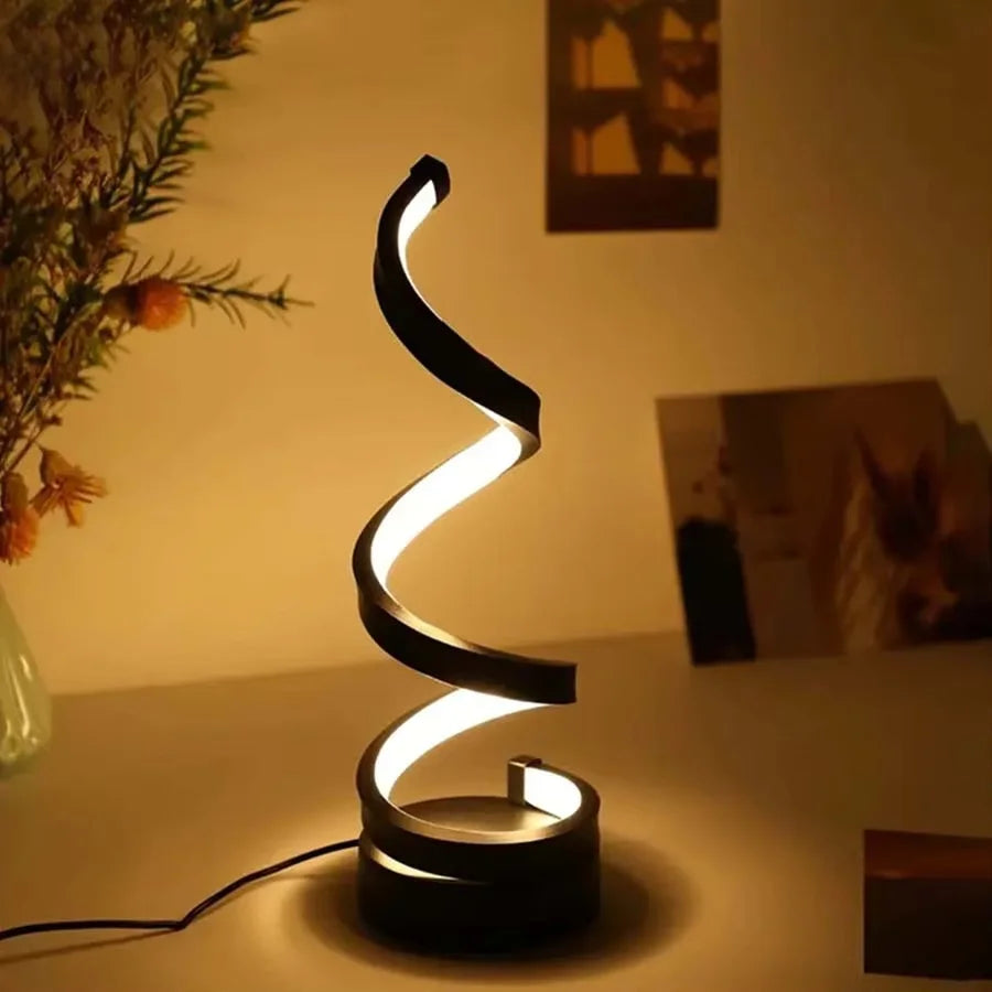 Modern Spiral LED Table Lamp – 3 Color Dimmable Night Light for Bedroom & Office