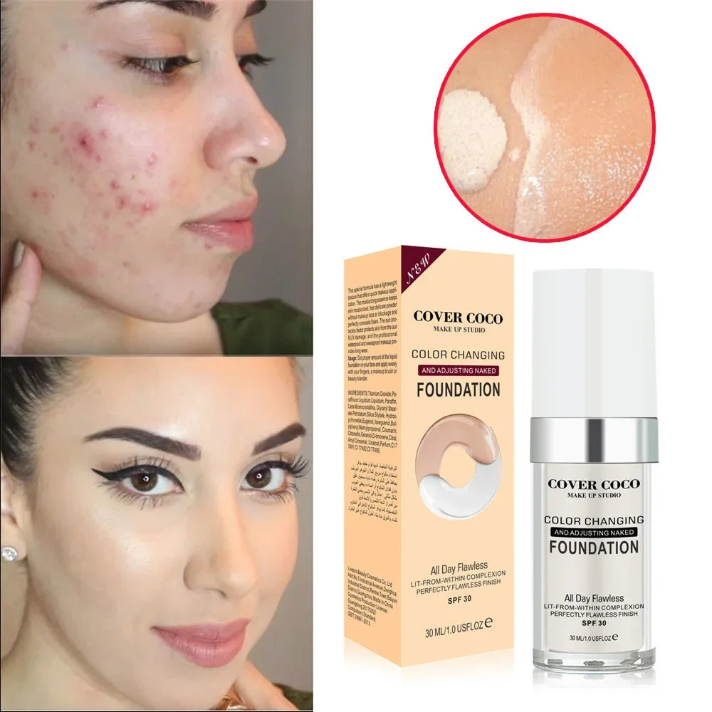Fond de teint liquide longue tenue, couvrance légère et transparente, crème hydratante