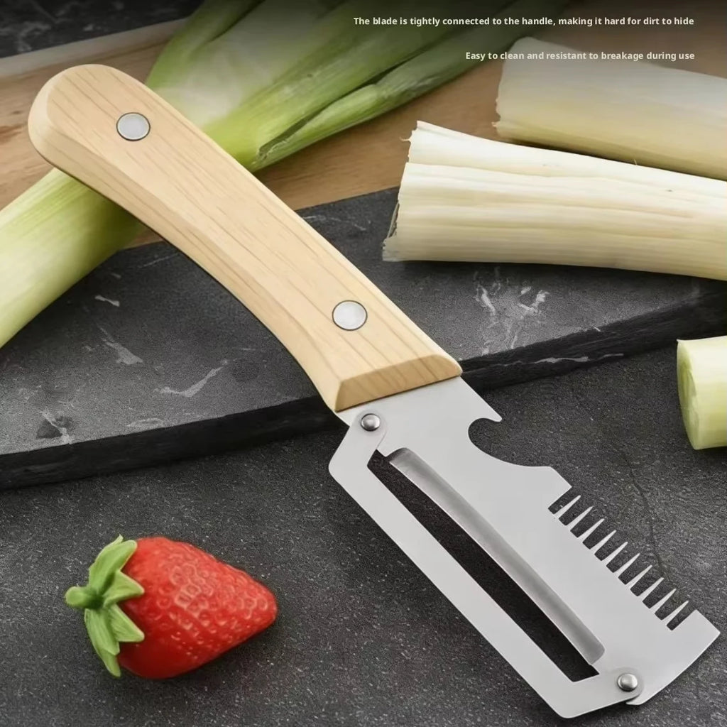 Multifunction Stainless Steel Peeler with Wooden Handle – Durable Fruit & Vegetable Peeling and Slicing Tool