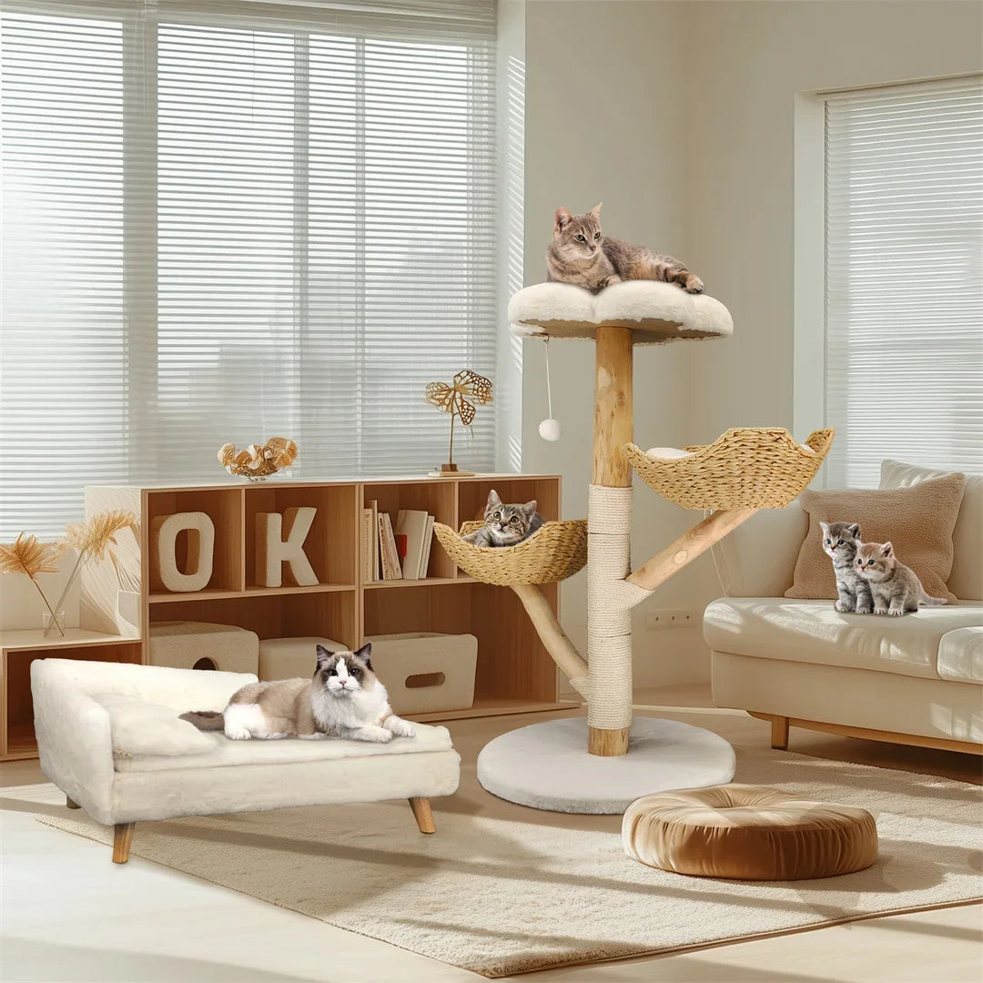110 cm Modern Wooden Cat Tree – Climbing Tower with Scratching Post & Activity Center