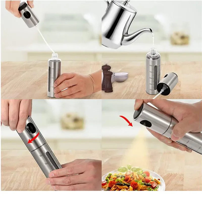 304 Stainless Steel Oil Sprayer Bottle – Refillable Olive Oil & Vinegar Mister for BBQ, Baking & Cooking