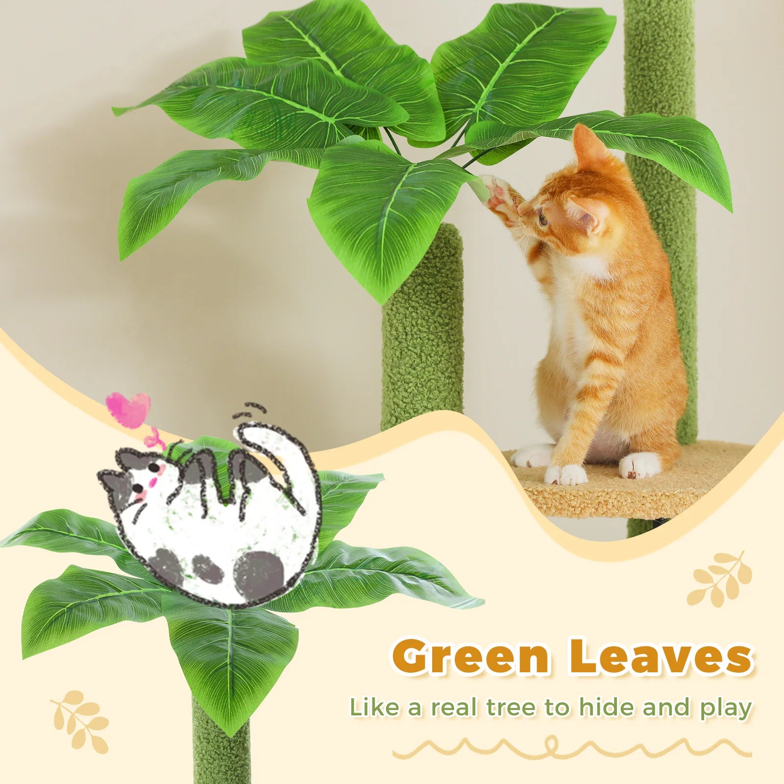 Floor-to-Ceiling Adjustable Wooden Cat Tree – Cat Tower with Hammock & Condo