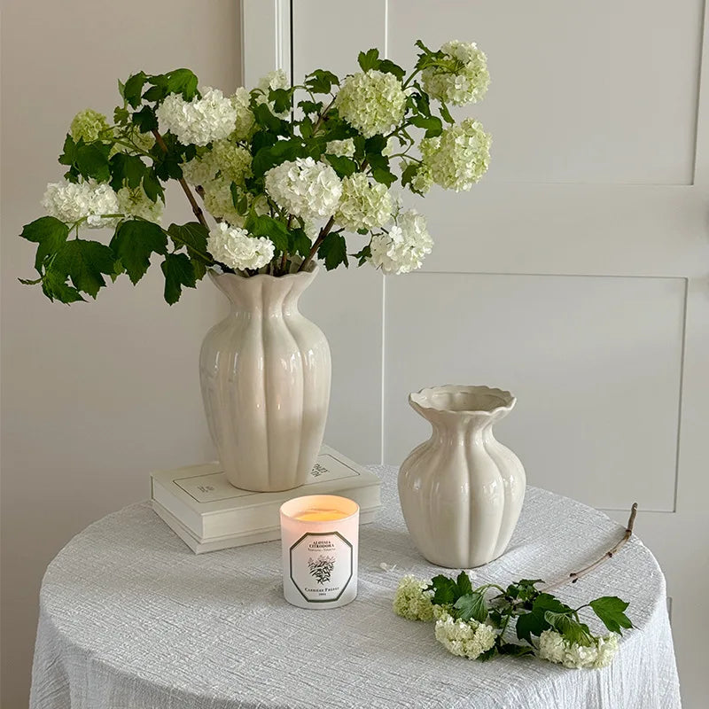 Luxury French Cream Ceramic Vase – Elegant Flower Holder for Home Decor