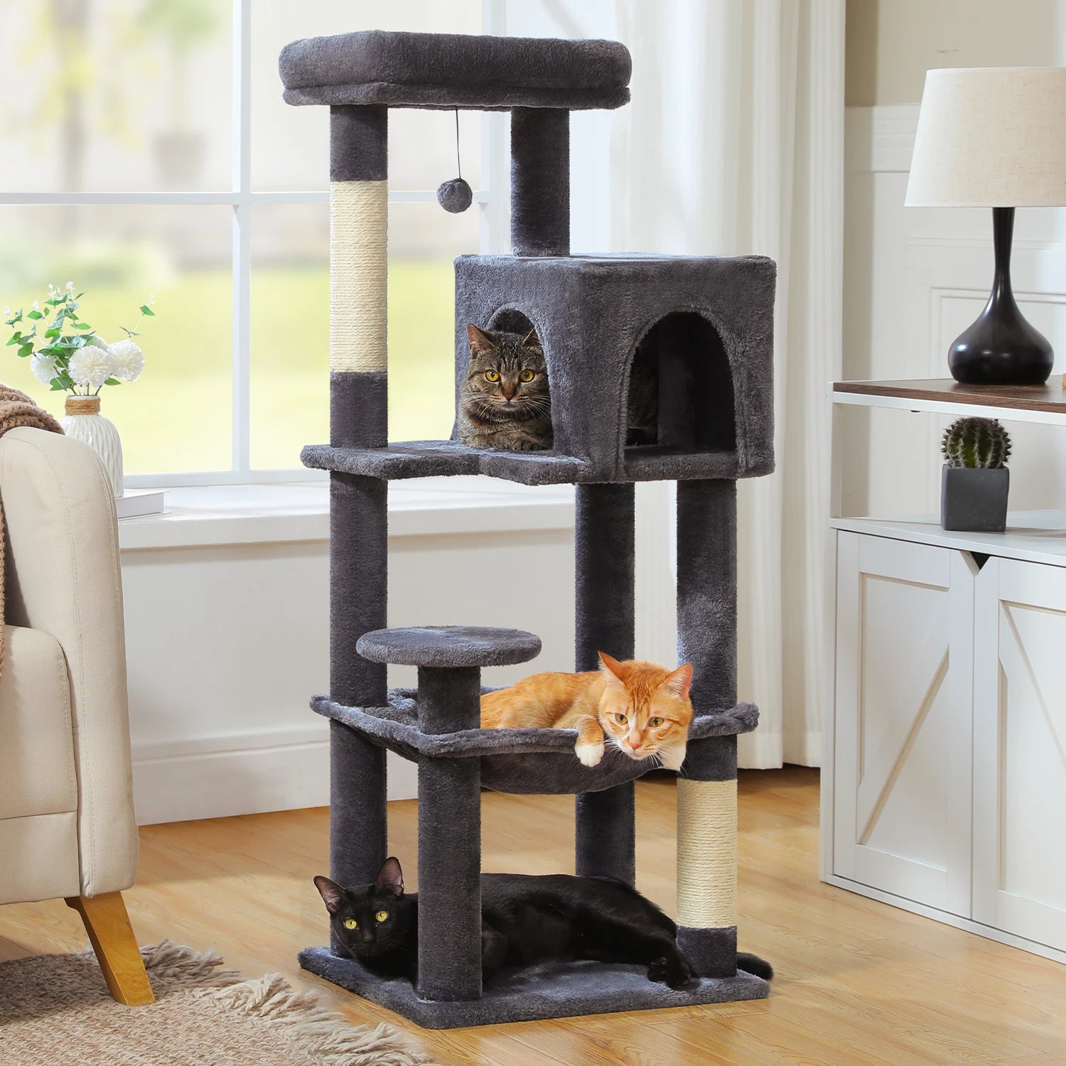 Multi-Level Cat Tree Tower – Cat Condo, Hammock & Scratching Activity Center
